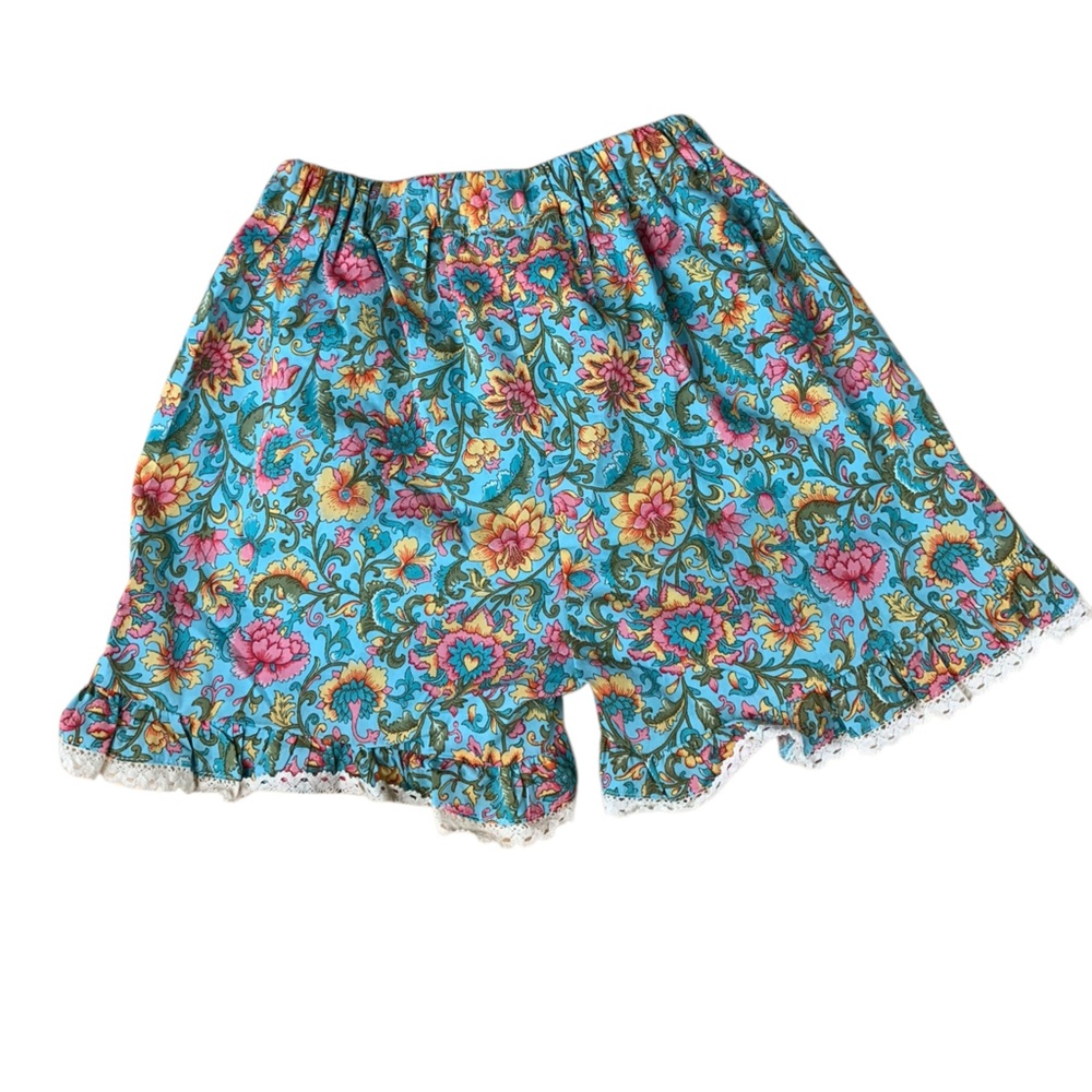 Girls Louise Misha Blue Floral Elastic Waist Lace Trimmed Shorts Size 8 Bloomers - Picture 3 of 5